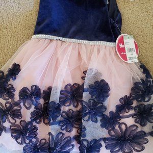 Navy Blue crush velvet with soft pink tool skirt